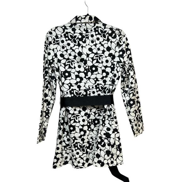 Zinc Long Sleeve Floral Print Belted Mini Dress Black‎ White Women's Size Small - Picture 4 of 6